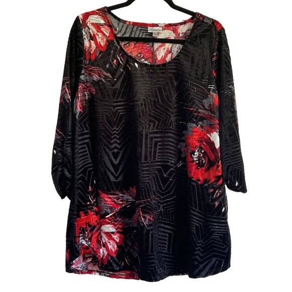Avenue Womens 18/20 Black Red Floral Velvet Burnout Tunic Top PlusSize Fairygoth - Picture 1 of 7